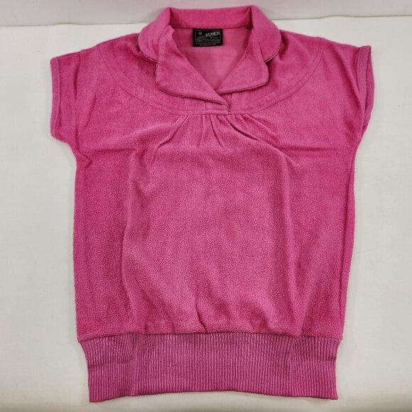 Xonen Tops - Vintage Pink Terry Cloth Short Sleeved Sweater made in Hong Kong